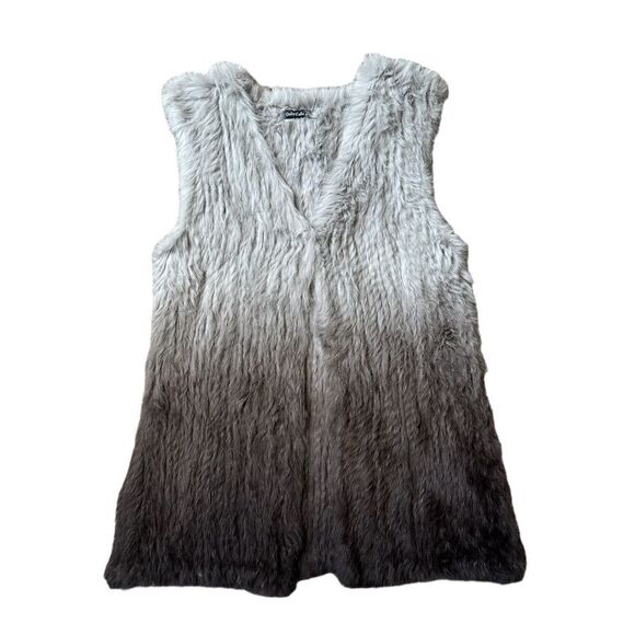 Dolce Cabo 100% Rabbit Fur Black & Gray Ombre Vest Size Large - Picture 1 of 13